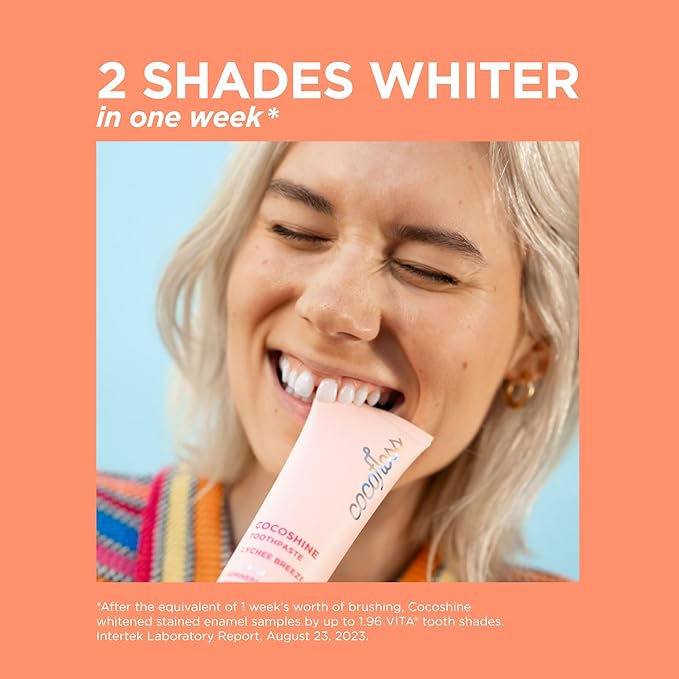 Cocofloss Cocoshine Whitening Toothpaste, Remineralize & Repair Sensitive Teeth, Fluoride-Free with n-HA, Kid-Friendly, Lychee Breeze, 3.4 oz