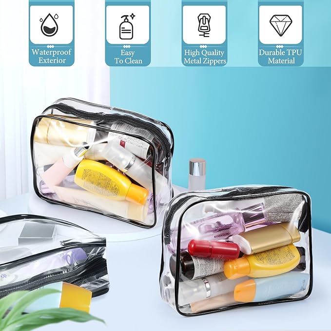 Weewooday 12 Pieces Clear Makeup Bags Cosmetic Storage Bags PVC Zipper Pouches Travel Waterproof Makeup Plastic Case for Women Organizing Toiletries Traveling Bathroom(Large,Black)