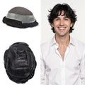 FACE MIRACLE Toupee for Men French Lace Hairpiece Human Hair Replacement System Skin PU Mens Toupee Hair Wigs for Man V-Looped Front Hair Prosthesis 6"X8" 1# JET BLACK