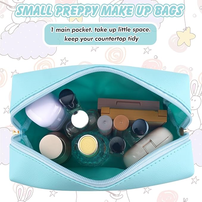 Gifts for Girls Initial Makeup Bag Personalized Cosmetic Bag with Zipper Cute Travel Toiletry Bag Waterproof PU Preppy Makeup Pouch Birthday Gift for Teen Girls Women(Blue D)