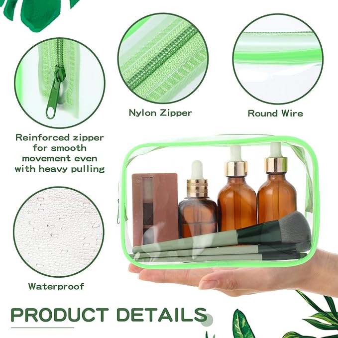 Weewooday 12 Pieces Clear Makeup Bags Cosmetic Storage Bags PVC Zipper Pouches Travel Waterproof Makeup Plastic Case for Women Organizing Toiletries Traveling Bathroom(Small,Green)