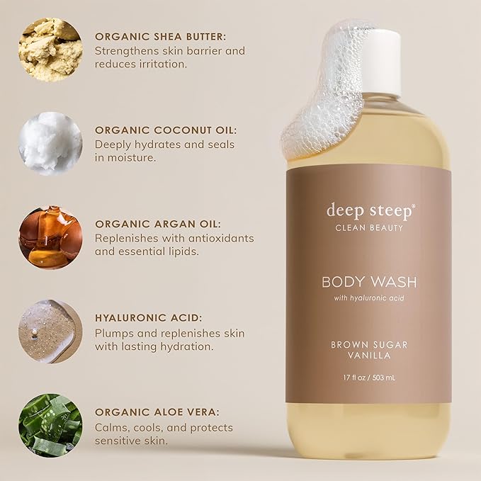 Deep Steep Body Wash, Lavender Chamomile, 17 oz – Hydrating Shower Gel with Hyaluronic Acid, Shea Butter, Aloe Vera & Argan Oil – Vegan, Clean Beauty, Clean & Refreshed Skin