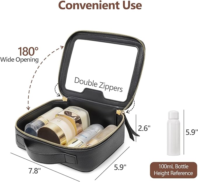 PACKISM TSA Approved Toiletry Bag - Pebbled Texture & Hard PU Leather Clear Quart Size Travel bag TSA Approved, Clear Travel Bag for Toiletries, Toiletry Bag for Women Gift (Black Medium)