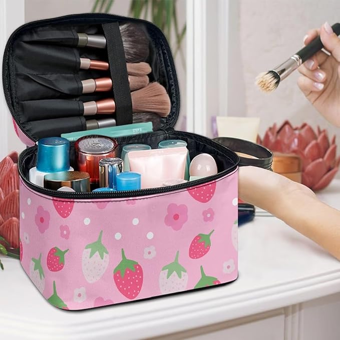 JoyLamoria Strawberry Makeup Bag Casual Funny Cosmetic Bag Small Handbag Storage Organizer