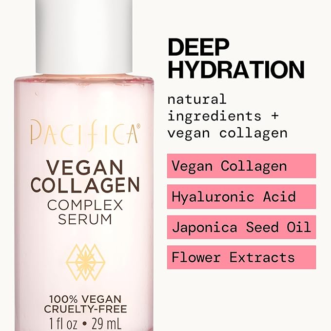Pacifica Vegan Collagen Complex Face Serum Anti Aging Hydrating Serum w/Hyaluronic Acid for Plumping & Firming Collagen Boosting Facial Serum for Fine Lines & Wrinkles Clean Dermatologist Tested