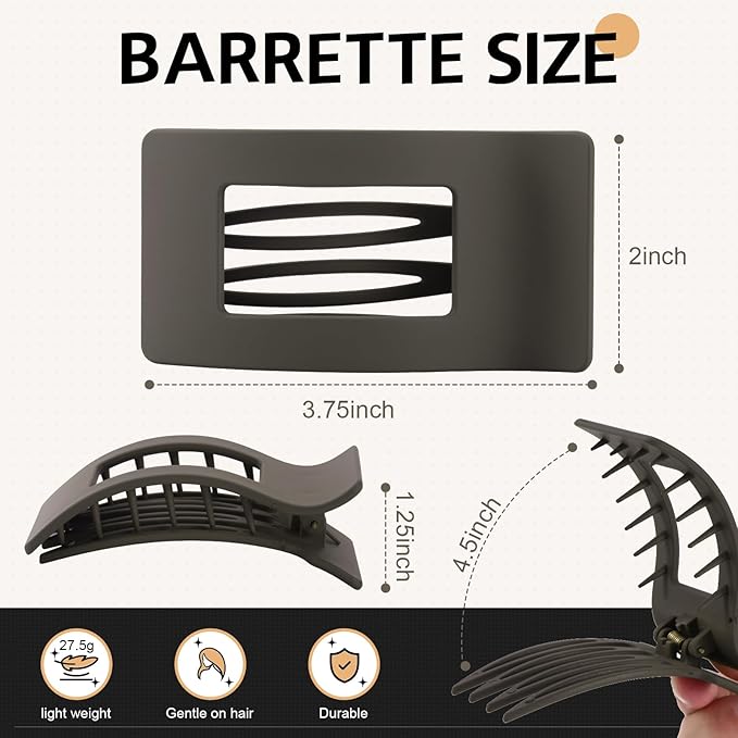 8 Pack French Flat Hair Clips for Women – Large Matte No-Slip Claw Barrettes for Thick & Thin Hair, Strong Hold Styling Accessories (Brown)