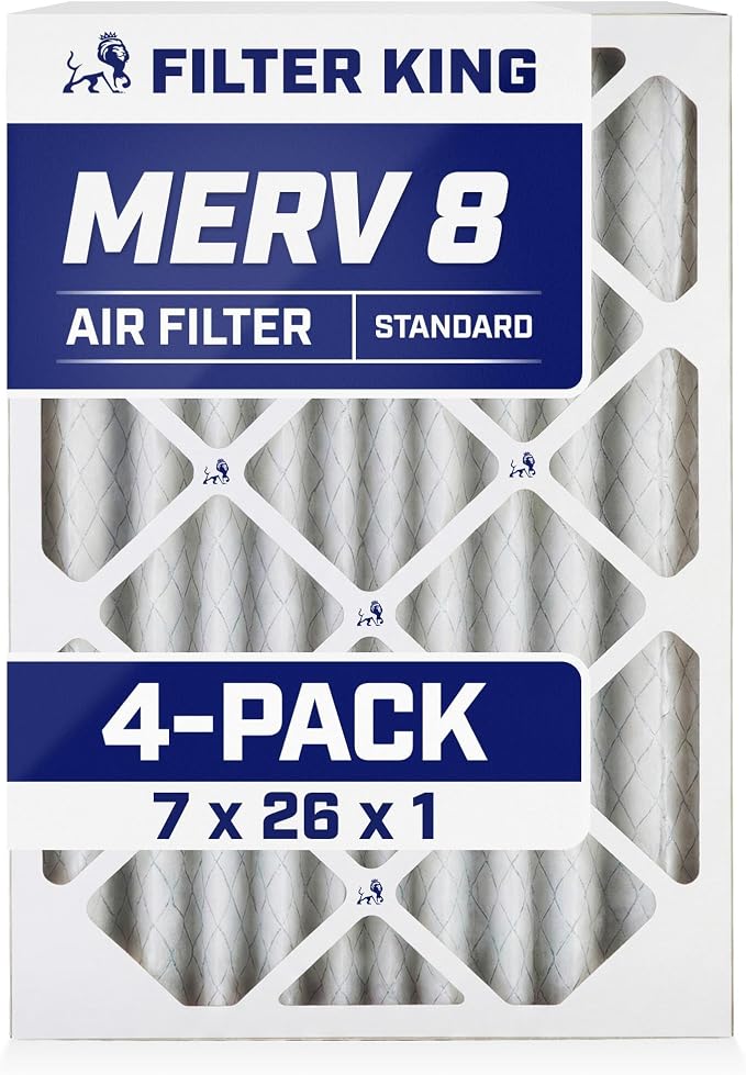 Filter King 7x26x1 Air Filter | 4-PACK | MERV 8 HVAC Pleated A/C Furnace by FilterKing