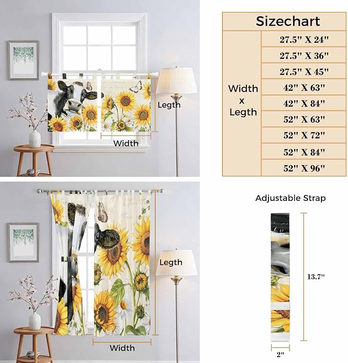 Yellow Sunflowers Bedroom Curtains 63 Inch Length, Window Curtains Tab Top - Image 8