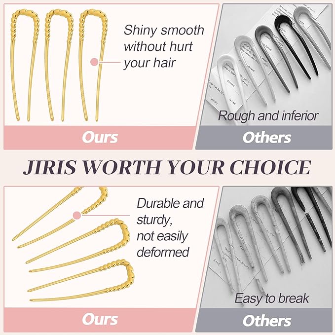 2PCS 5.5Inch French Hair Pins Large U-Shaped Pins for Women and Girls Fashion Metal Hair Pin French Twist Hair Pins for Buns, Updos,Stylish and Functional(set4-gold)