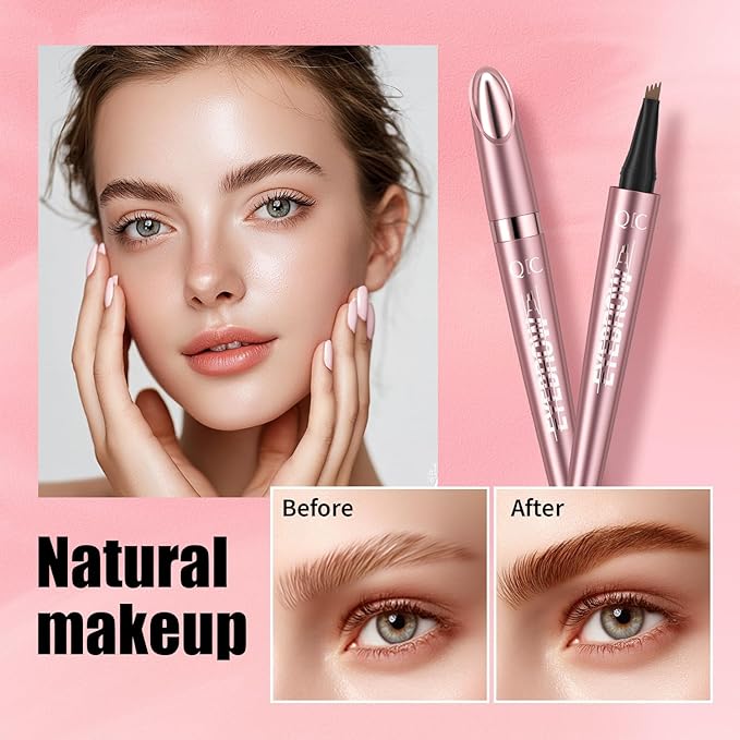 QIC Microblading Eyebrow Pen,Eyebrow Pencils for Women with 4-Fork-Tip, Waterproof Eye Brow Pencil Natural Hair-Like And Long-Lasting (Dark Brown)