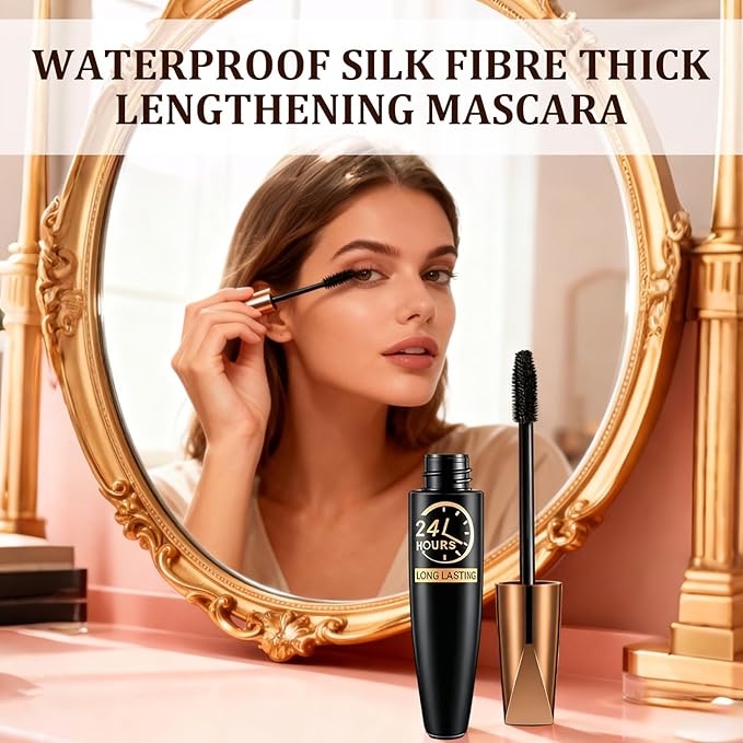 2PCS 4D Silk Fiber Lash Mascara, 2026 New Black Fibre Mascaras,Waterproof Smudge Proof, Lengthening and Thick, Long Lasting, All Day Exquisitely Full