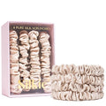 SILKIE x4 Set 100% Pure Mulberry Silk Black Brown Chocolate Pink Nude Neutral Skinny Scrunchies Travel Pouch Everyday Hair Ties Elastics Hair Care Ponytail Holder No Damage (Champagne)