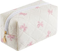Makeup Bag Travel Cosmetic Bag for Women Girls, Zipper Make Up Pouch, Floral Flowers Toiletry Organizer Makeup, Portable Storage Bag, Cosmetic Travel Cloth Bag (Pink Bow Tie)