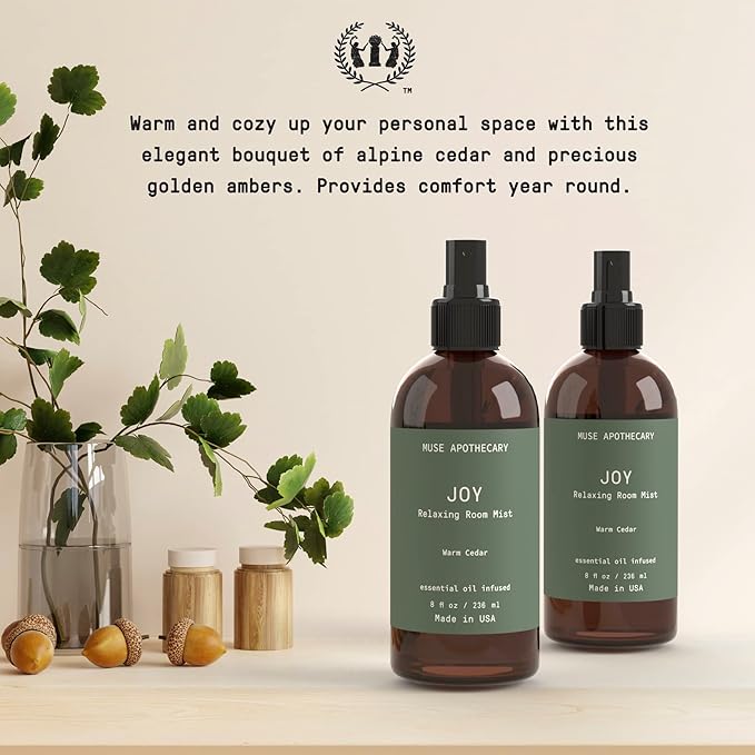 Muse Apothecary Room Ritual - Botanical Collection - Room Spray, Aromatic and Relaxing Room Mist, Air Freshener Spray, Infused with Natural Aromatherapy Essential Oils - 8 oz, Warm Cedar