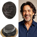 FACE MIRACLE Toupee for Men French Lace Hairpiece Human Hair Replacement System Skin PU Mens Toupee Hair Wigs for Man V-Looped Front 6"x8",#210 6"X8" #1B60 Off Black with 60% Gray-80% Light Density