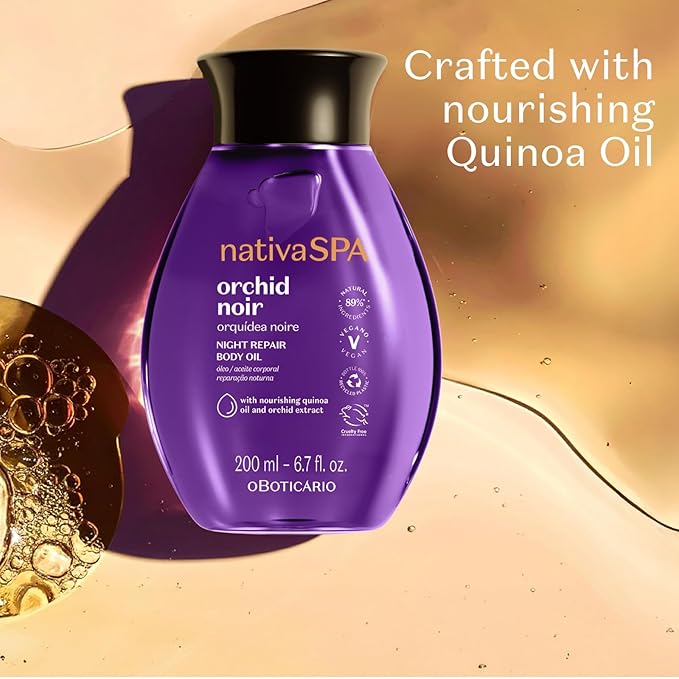 Nativa SPA by O Boticário, Orchid Noir Body Oil, Scented Moisturizer, Enriched with Purified Quinoa Drops to Boost Hydration, 6.8 Ounce (200ml)