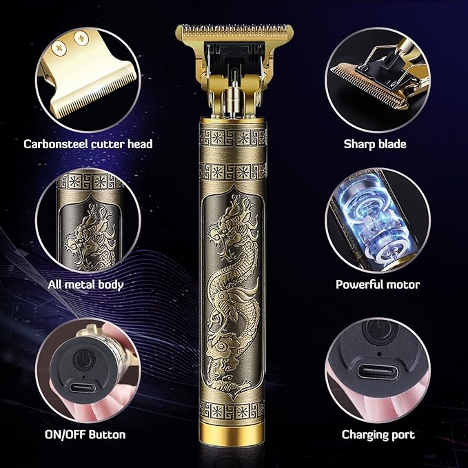 Professional Cordless Hair Trimmer, T-Blade Clippers for Men, Zero Gapped Rechargeable Beard Trimmer, Hair Cutting Kit With Guide Combs, Ear Spoon Tool Set