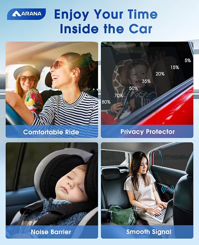 ARANA Car Window Tint Ceramic 50% Percent, Automotive Window Tints Privacy Film for Car Trucks, Blocks 99% Sun Heat UV Rays Glare Scratch Resistant 30" X15FT