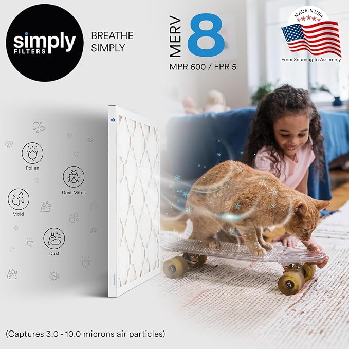 Simply 20x25x4 Air Filter, MERV 8, 4 Pack, Furnace Air Filter - Image 2