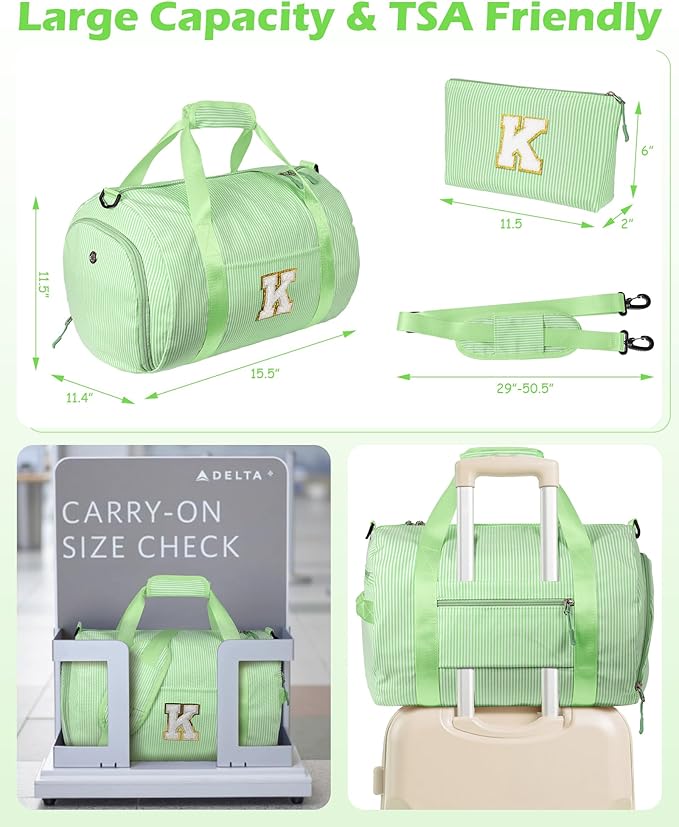 Gifts for 10 Year Old Girl, Girls Travel Duffle Bag, Kids Initial Overnight Bags with Shoe Compartment, Personalized Weekend Bag with Makeup Pouch, Trendy Stuff (Letter G)