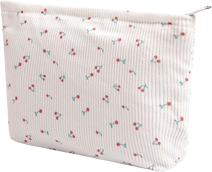 Cosmetic Bags for Women - Corduroy Cosmetic Bag Aesthetic Women Handbags Purses Smile Dots Makeup Organizer Storage Makeup Bag Girls Case Bags (Flowers-Cherry)
