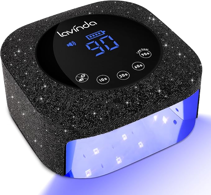 Lavinda 54W UV Nail Lamp, UV Light for Gel Nails, Cordless Rechargeable UV LED Nail Lamp Nail Light with 4 Timer and LCD Display, Professional Fast Curing Lamp Nail Dryer with Black Rhinestone