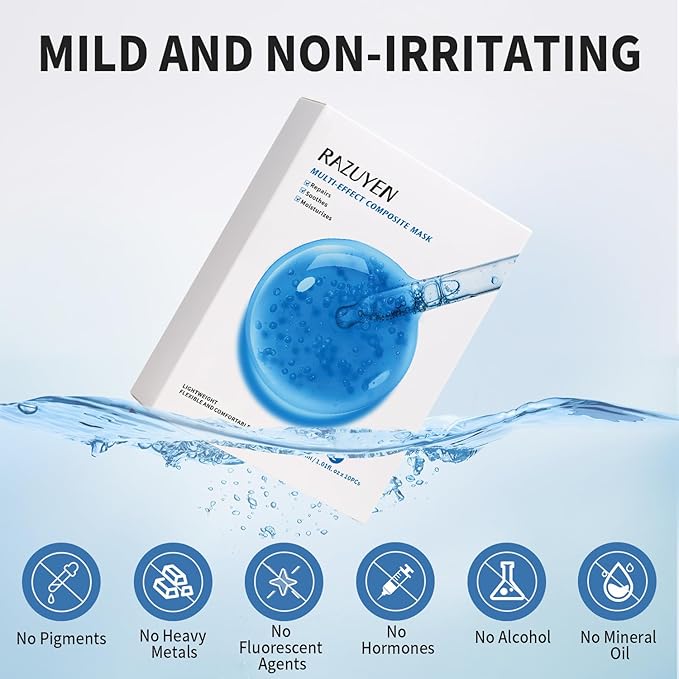 Soothing Face Sheet Mask (10 Sheets), Anti-Aging, Detoxifying & Moisturizing Face Mask for Sensitive Skin with Centella Asiatica, Vitamin B5, Glass Skin Face Mask for after Microneedling