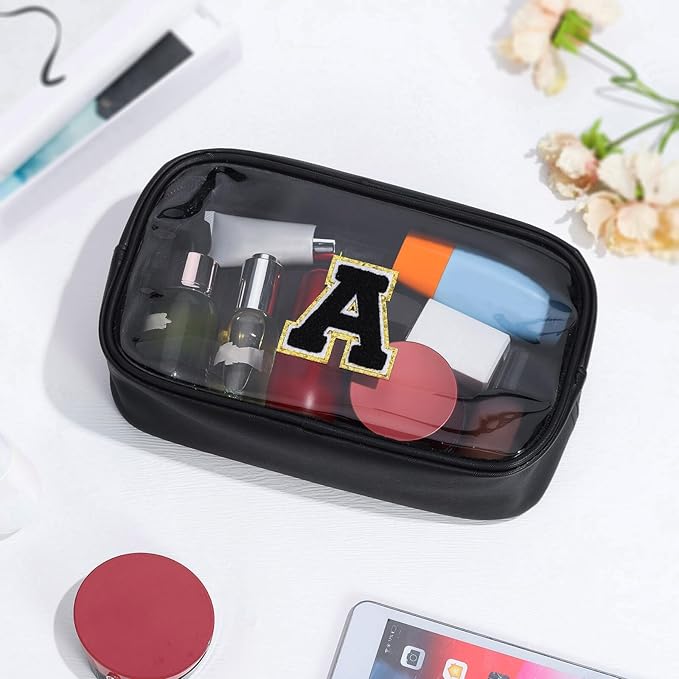 YOOLIFE Initial Travel Makeup Bag Pouch, Clear Toiletry Bag for Women Travel Accessories Cosmetic Bag Skin Care for Teen Make Up Bags Birthday Gifts for Women Unique Teacher Mom Friends Gifts Black B