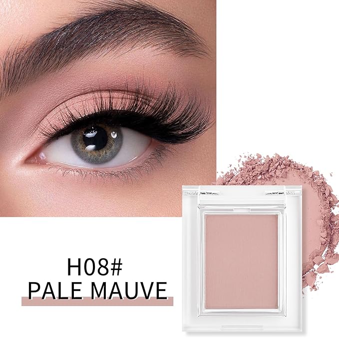 Erinde Single Matte Eyeshadow Palette, Velvet Eye Shadow Compact Powder Natural Makeup, Long-Lasting Eye Makeup, Ultra-Blendable, Pigmented Color, Vegan Formula, H08 Pale Mauve