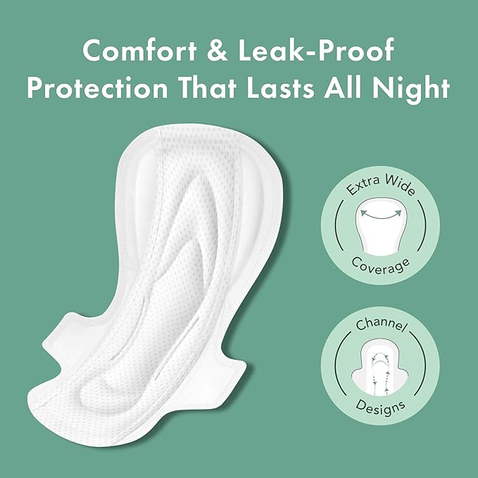 Rael Pads for Women, Organic Cotton Cover - Period Pads with Wings, Feminine Care, Sanitary Napkins, Ultimate Absorbency, Unscented, Ultra Thin (Extra Long Overnight, 12 Count)