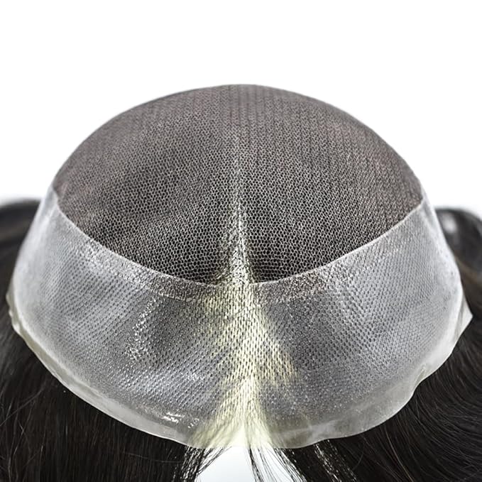 FACE MIRACLE Lace Front Mens Toupee Human Hair System Swiss Lace Center Toupee for Men Thin Skin PU Around Hair Replacement System V-Looped Mens Hair Wig Units 6"X9" 1#JET BLACK