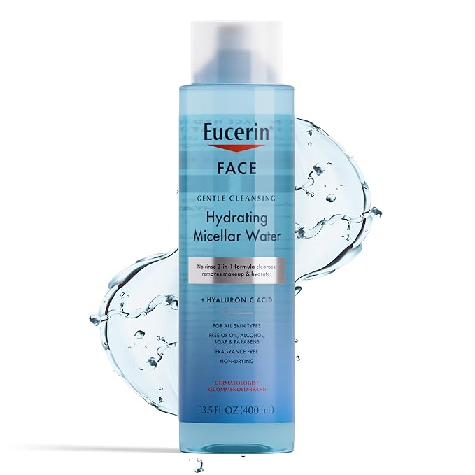 Eucerin Face Gentle Cleansing Hydrating Micellar Water with Hyaluronic Acid, Face Cleanser and Makeup Remover, Fragrance Free and Non-Drying for All Skin Types, 13.5 Fl Oz Bottle