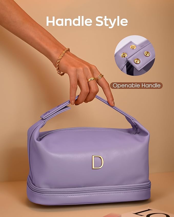 Gifts for Friends Female Mom, Letter Makeup Bag, Personalized Double Layer Cosmetic Bag with Makeup Brush Organizer, Waterproof, Large Capacity PU Leather Travel Toiletry Bag, Gift for Wife
