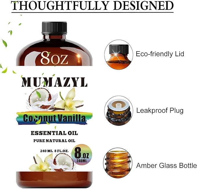 Coconut Vanilla Essential Oil, Coconut Vanilla Oil 8 Fl Oz 240ML for Diffuser Humidifier Yoga Cleaning DIY Candle Soap Making Essential Oils