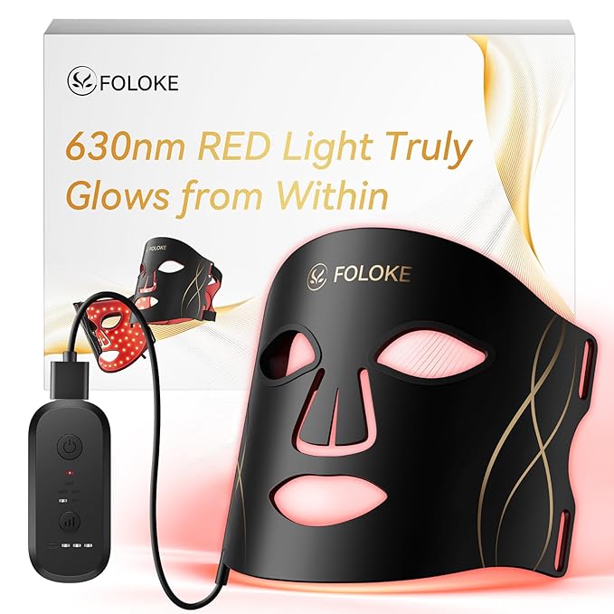 FOLOKE LED Light Therapy Mask Skin Care Mask, LED Red 630±5nm & NIR 830nm Wavelength for Home Use