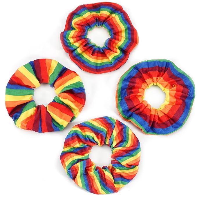 4pcs Rainbow Hair Ties Colorful Pride Hair Scrunchies for Women Girls LGBT Gay Elastic Stripe Rainbow Ponytail Holder Gifts Hair Accessories
