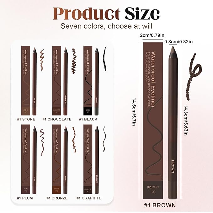 Eyeliner Pencil, Long Lasting Smudge-Proof Professional Eyeliner, Smooth and Easy to Apply, Effortlessly Create Any Look (Chocolate Color)