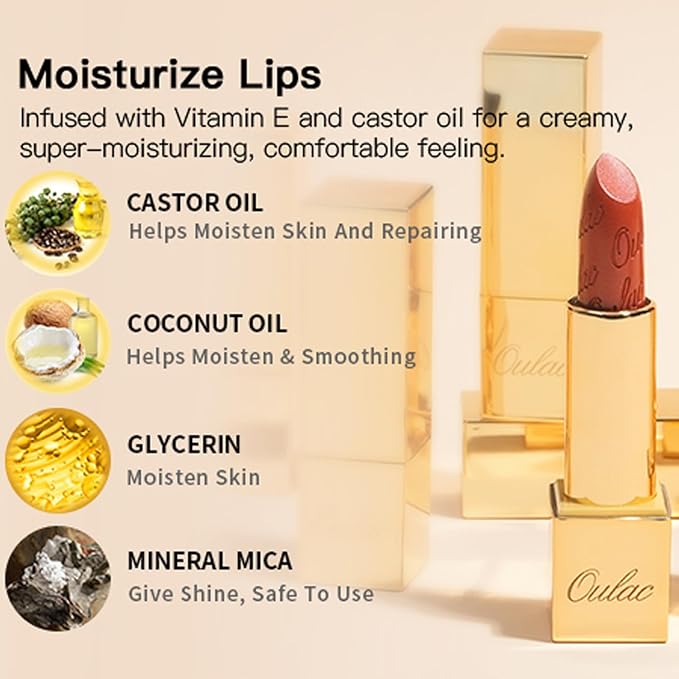 Oulac Matte Pinky Nude Lipstick with Glow Metallic Finish - Vegan Lipstick for Women, Creamy Texture, Hydrating Clean Beauty Formula, High-End Magnetic Hook Design, GM02 Ethereal