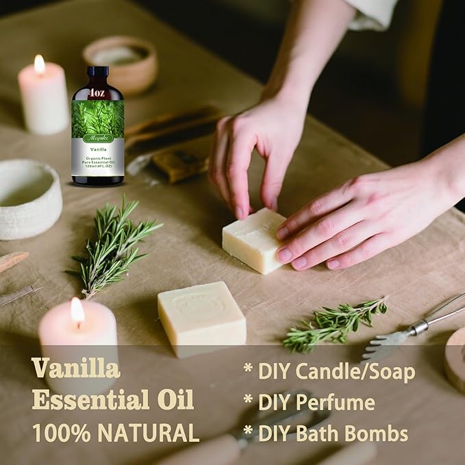 Vanilla Fragrance Oil-Vanilla Essential Oil 4.33oz (130ml)-100% Pure Natural Scent for Diffusers, Candles, Soap Making & Aromatherapy-Relaxing Home & Gift Essential Oil for Bath, Massage