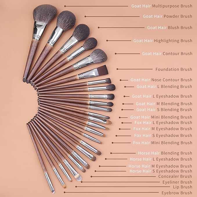 Deluxe Natural Goat Hair Makeup Brush Set with Case, Luxury ENZO KEN Cosmetic Brushes Makeup Set, Natural Makeup Brushes, Natural Bristle Makeup Brushes, Natural Hair Makeup Brushes Set Professional.