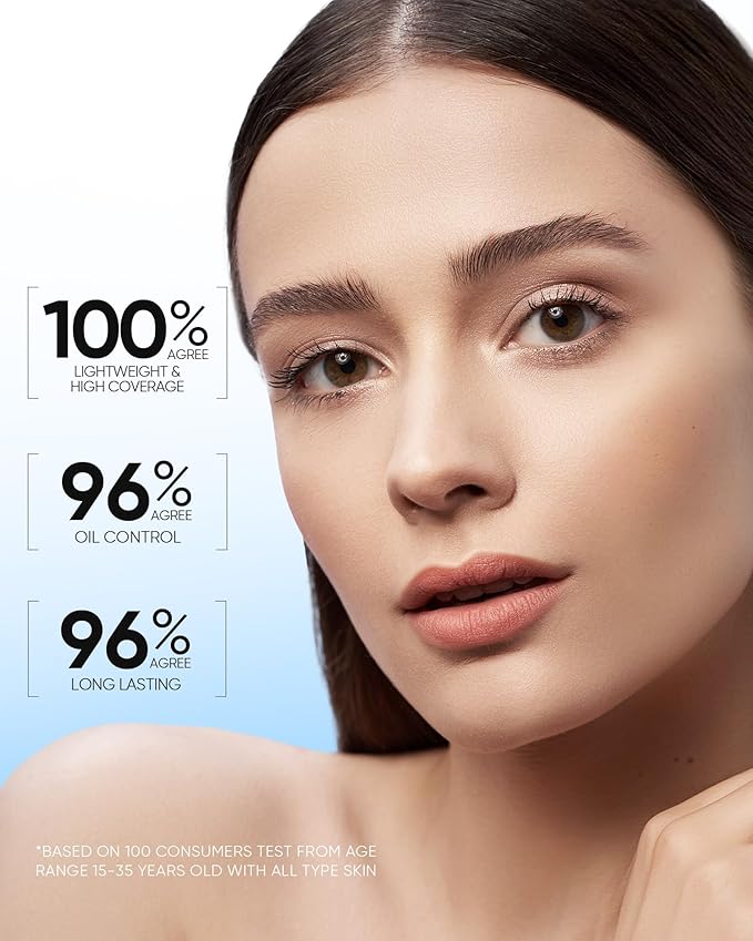 Velvet Matte Cushion Foundation Blue Ultra Cover Powder Foundation, 12h Oil-Control, Lightweight, Long-Lasting, Waterproof Korean Cushion Makeup(#01 Vanilla)