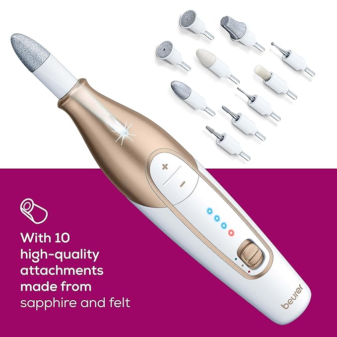 Beurer MP64 Nail Drill Kit, Cordless Electric Nail File with 10 Attachments and LED Light, Electric Manicure Set with Adjustable Speed, E-File for Manicure and Pedicure, with Storage Case