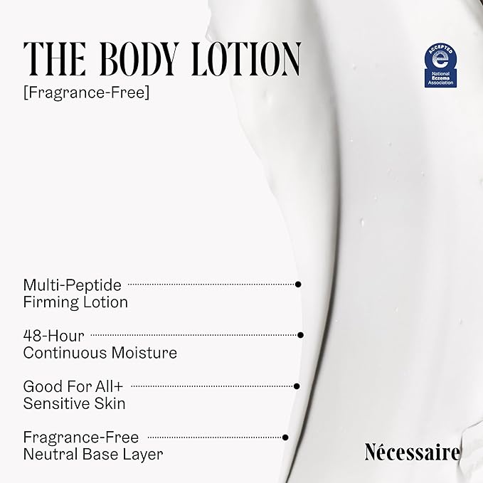 Nécessaire The Body Lotion Fragrance-Free — Unscented Multi-Peptide Body Moisturizer for Women + Men – Non-Comedogenic Lotion for Sensitive Skin – 200 ml/6.8 fl oz