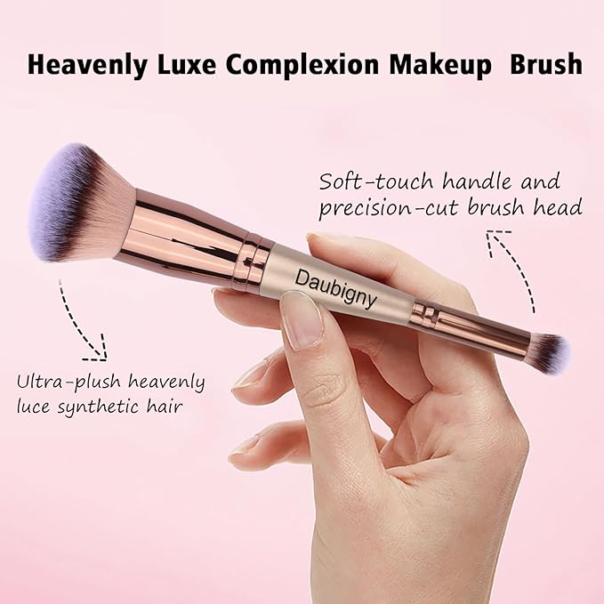 Daubigny Makeup Brushes Dual-ended Foundation Brush Concealer Brush Perfect for Any Look Premium Luxe Hair Rounded Taperd Flawless Brush Ideal for Liquid, Cream, Powder,Blending, Buffing,Concealer