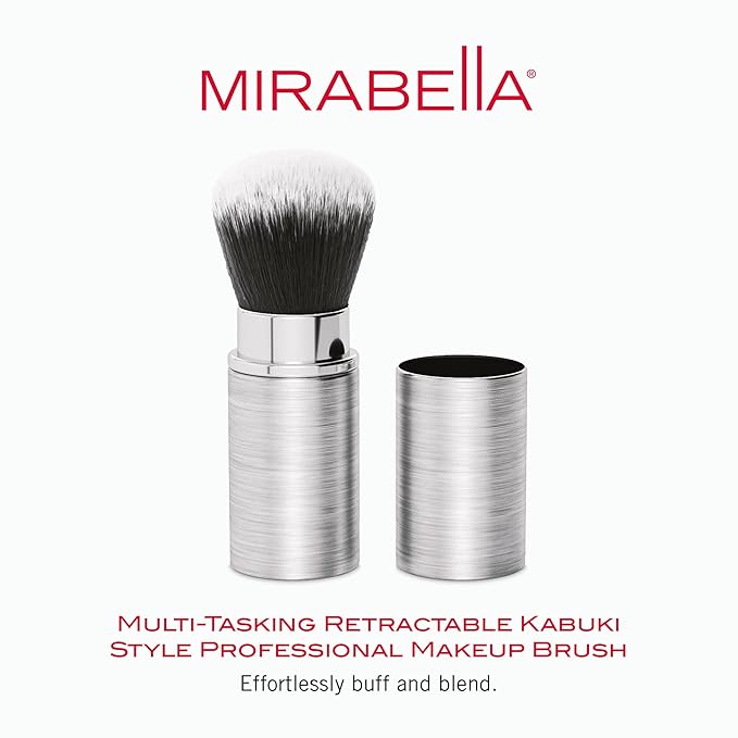 Mirabella Retractable Kabuki Brush, Premium Professional Makeup Brush Collection, Cruelty-Free Synthetic Bristle Brush with Hand-Sculpted Brushed Aluminum Handle, Luxury Blending Brush for Makeup