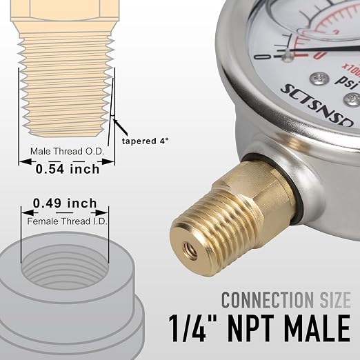 0 to 15 Psi Pressure Gauge, Glycerin Liquid Filled, 2.5 inch Dial, 1/4" NPT - Image 5