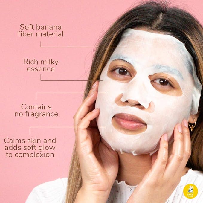 FACETORY K Beauty Face Mask Skin Care - OATS MY BANANAS CALMING Sheet Mask with Oat Extract | Milky Essence Soothes & Moisturizes (10 Pack)