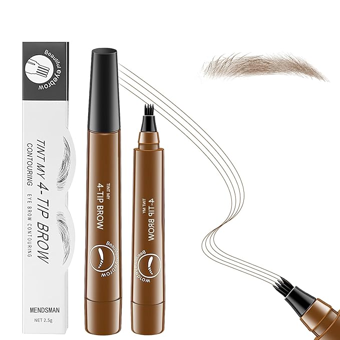 2Pcs Magic Microblading Eyebrow Pencil, 4-Tip Brow Pencil with Micro-Fork Tip, 3D Waterproof Microblading Eyebrow Pen, Eyebrow Tattoo Pen for Natural Makeup (Light Brown)