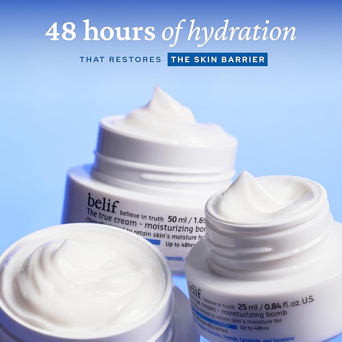 belif Moisturizing Bomb – Daily Ceramide Moisturizer with Peptide & Squalane, 48hr Hydration & Anti-Aging Cream, Milky & Lightweight, Restores Skin Barrier, Korean Skincare, 3.3 fl oz (100ml)