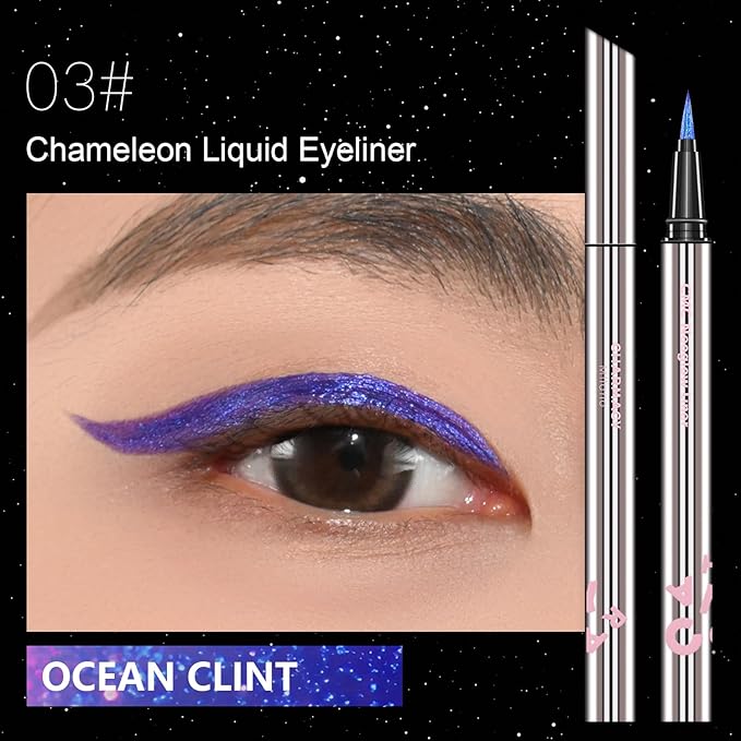 CHARMACY New Chameleon Liquid Eyeliner, Liquid Glitter Eyeliner, Highly Pigmented, Metallic MultiColor Shifting waterproof Eyeliner, Ultra-Fine Tip, Longwearing, Smudge-proof (A03 Twilight Shimmer)